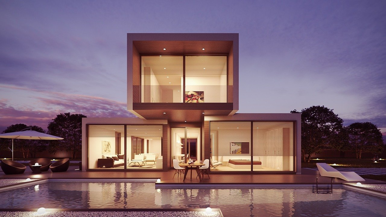 A modern house with a pool